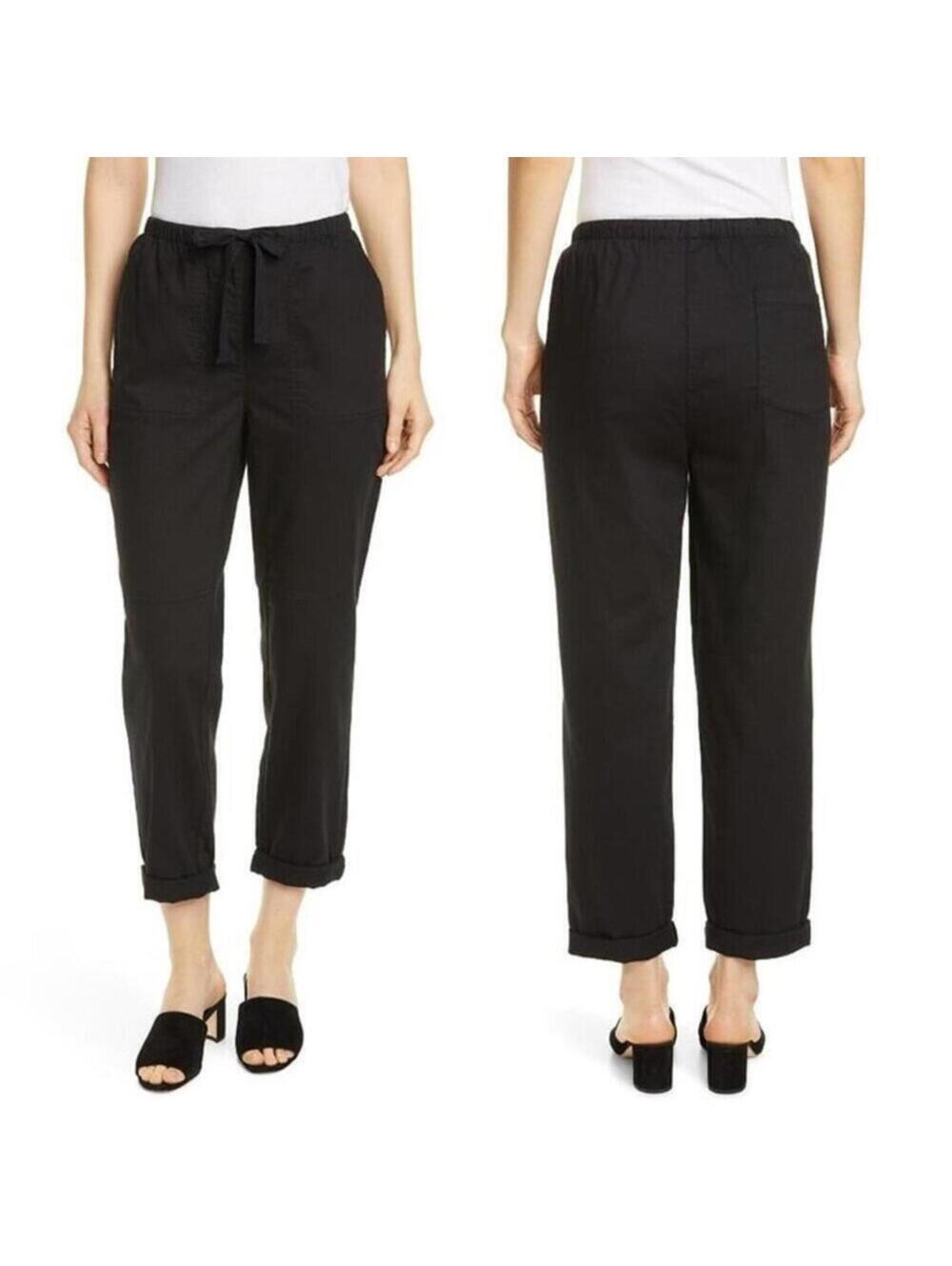 Eileen Fisher Black Organic Cotton Ankle Pants XL NWT Drawstring Capris NEW